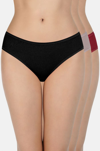Buy Amante Low Rise Three-Fourth Coverage Bikini Panty (Pack of 3)- Assorted